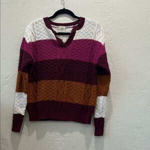 St. John's Bay V-Neck Sweater in White, Purple, and Brown